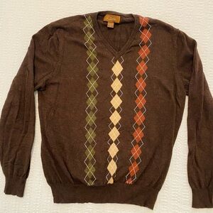 Tasso Elba Brown and Green V-Neck Sweater